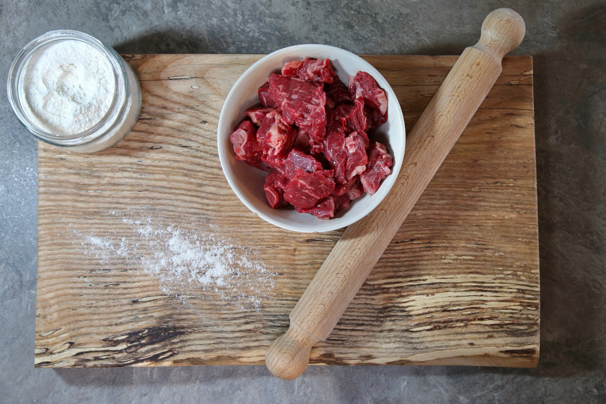 Diced Stewing Beef Round Chimneys Farm 6057